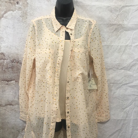 Caffe Marrakesh Tank /Button Down Blouse Combo AllOver Floral Peach NWT M - Picture 2 of 8